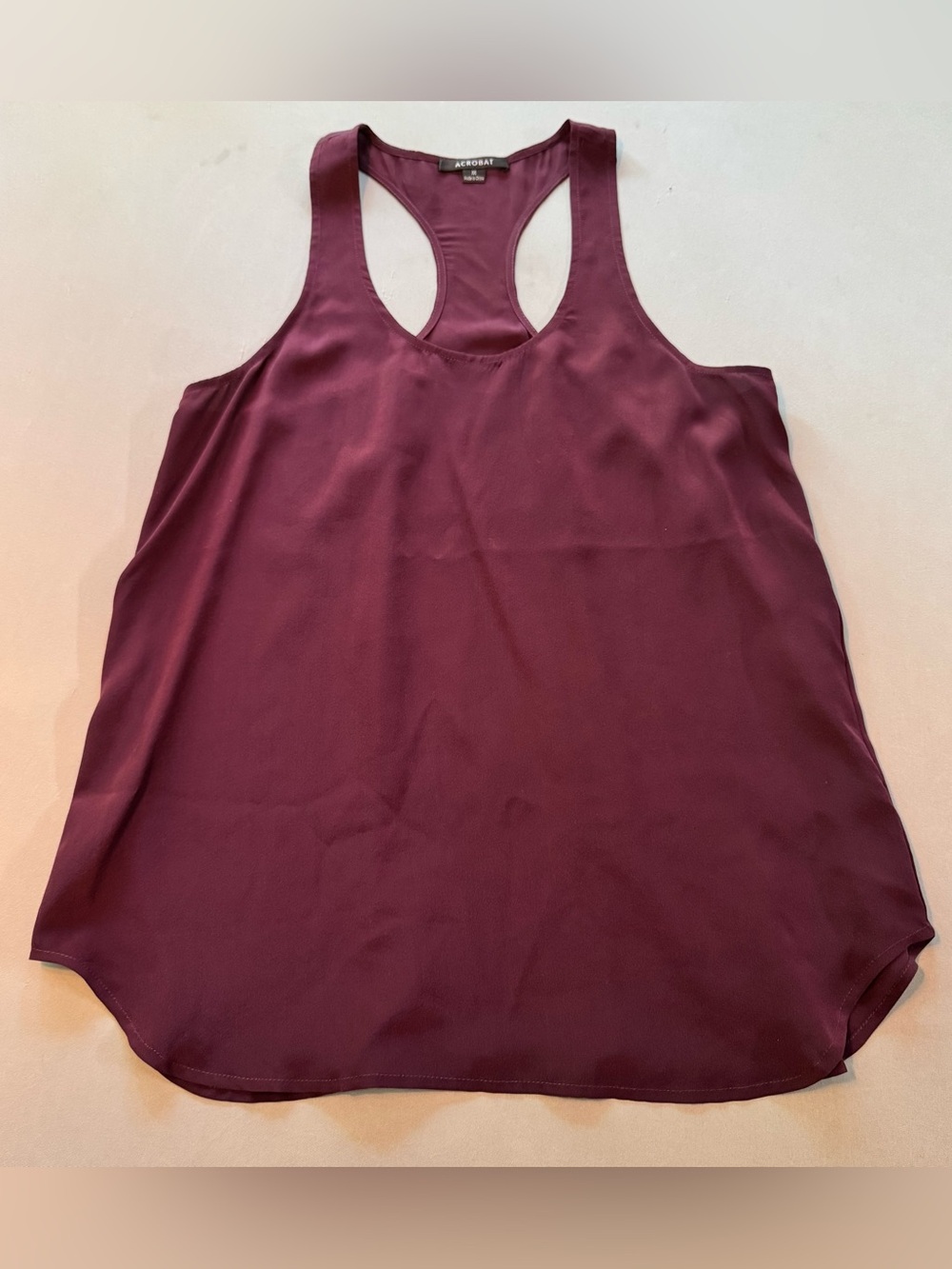 Acrobat Racerback Tunic Tank Top M 100% Silk Plum Minimalist Quiet Luxury